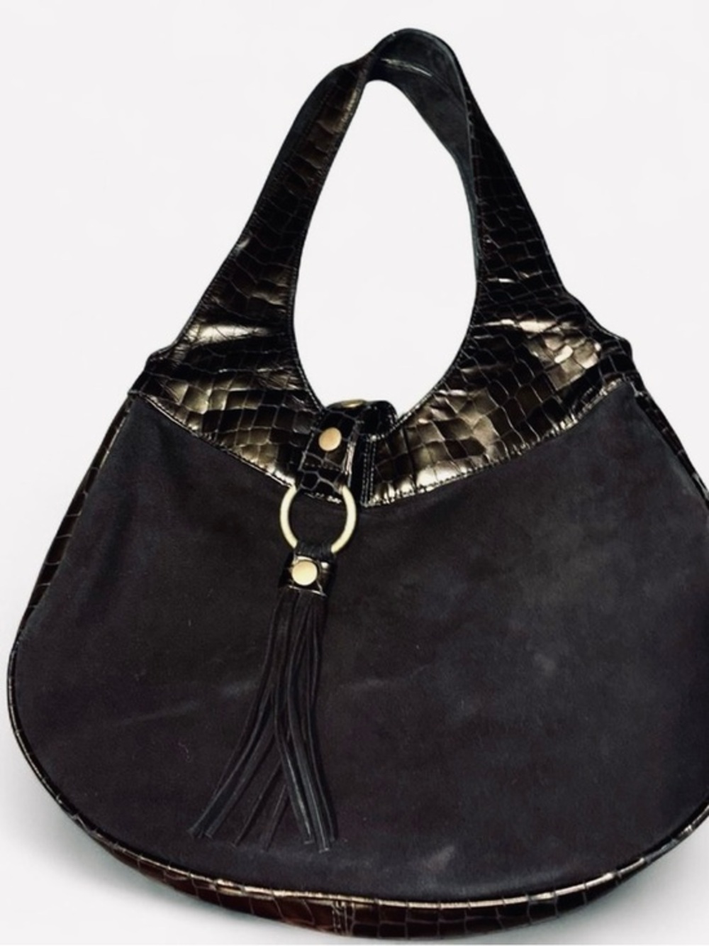 AMALFI By Rangoni Black Leather Suede Hobo Shoulder Bag